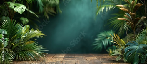 Lush tropical plants with wooden floor