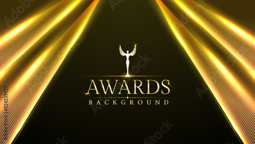 Golden stage spotlights royal awards graphics background. Lights elegant shine modern template. Luxury premium corporate template. Event show backdrop.