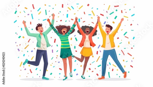 See a flat design of a team enjoying a successful project completion celebration