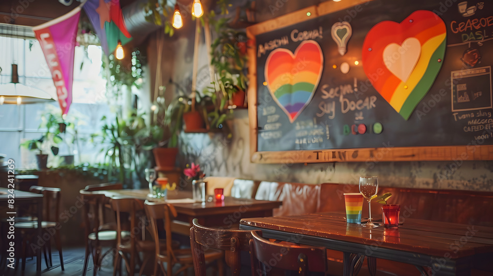 Φωτογραφία lgbtq gay rainbow interior of restaurant coffee shop generative art