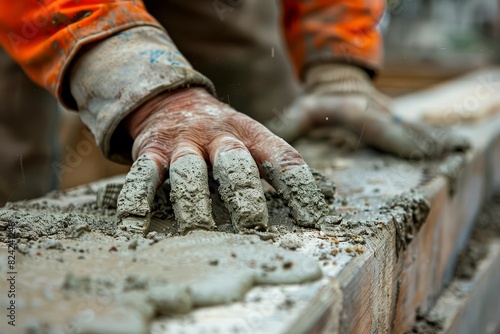 A detailed view of a construction workers hands, emphasizing the craftsmanship in building