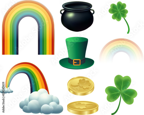 Set of icons for St. Patrick's Day on transparent background.