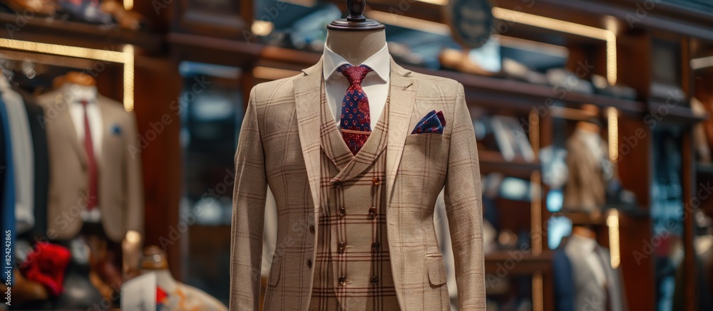 Fototapeta premium Elegant Beige Suit on Mannequin in Boutique