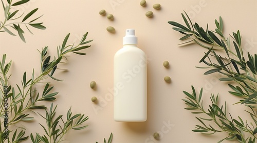 White Lotion Bottle with Olive Branches
