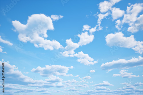 3D rendering of blue sky with white clouds. 3D illustration of a cloudy blue sky.