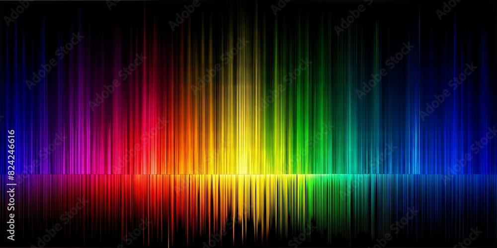 Create a vibrant design showcasing vertical lines of varying lengths, each in a different hue of the rainbow spectrum, against a black background. The colors should transition smoothly Create a vibrant design showcasing vertical lines of varying lengths, each in a different hue of the rainbow spectrum, against a black background. The colors should transition smoothly