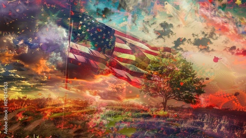  United States Flag  United States  technicolor illustrations of fantastical landscapes  contemporary digital photo manipulation  HD 