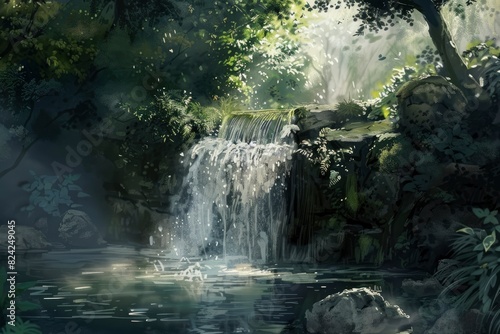beautiful small waterfall - generative ai