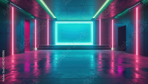 Neon Lit Modern Hallway