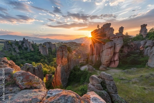 majestic sunset illuminating ancient belogradchik rock formations in bulgaria landscape photo photo