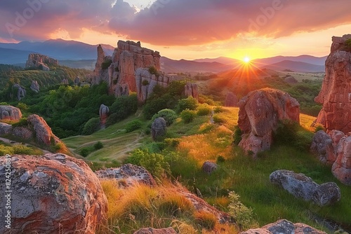 majestic sunset illuminating ancient belogradchik rock formations in bulgaria landscape photo photo