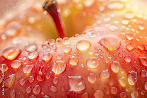 red apple with drops of water
