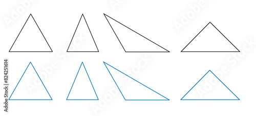 a set of isosceles triangles, equilateral, acute-angled, obtuse, rectangular