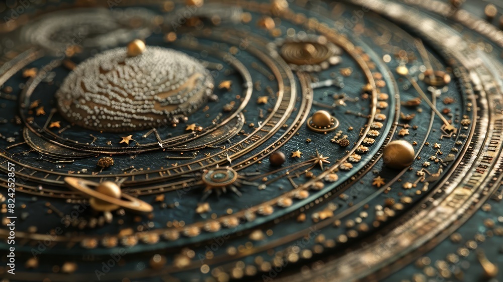 Show a celestial map, intricately detailed with constellations, stars, and cosmic landmarks, Close up