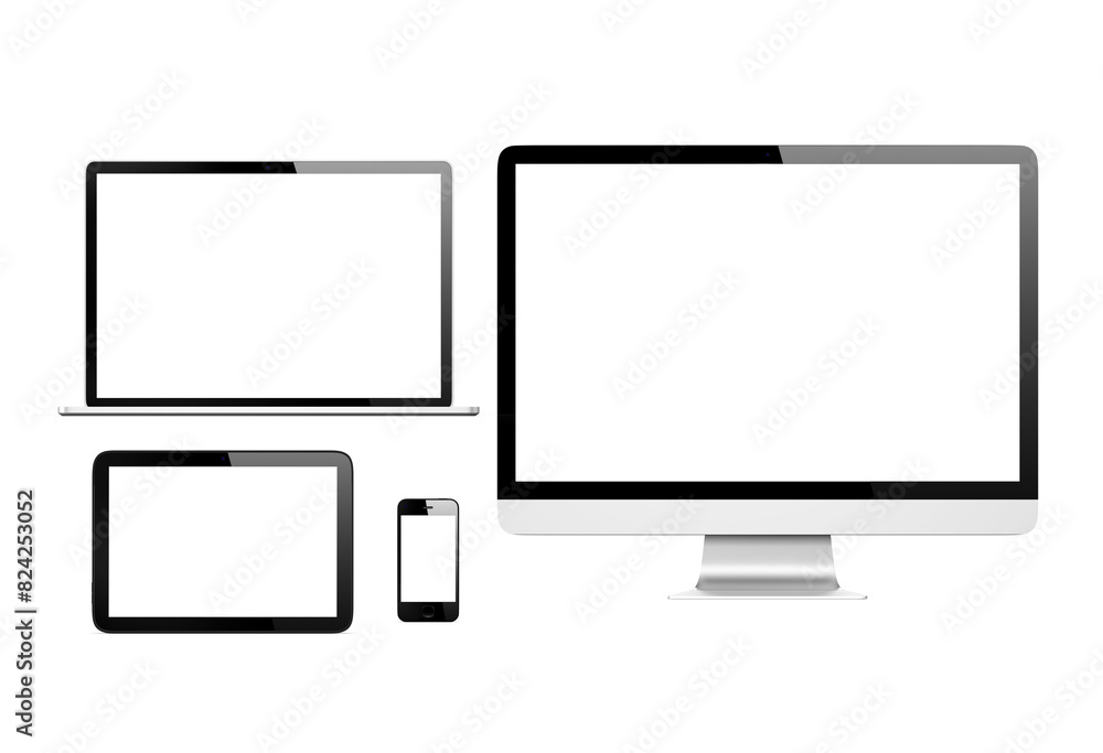 set realistic monitors laptop tablet and phone vector illustration, Ai Generative set realistic monitors laptop tablet and phone vector illustration, Ai Generative