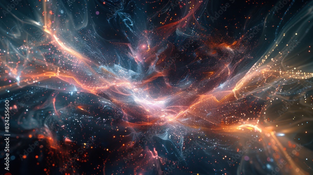 A bright blue and orange galaxy with many stars. A bright blue and orange galaxy with many stars.