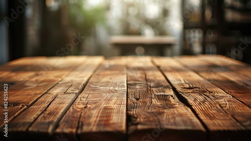 Vintage Wooden Table with Blurred Background photo