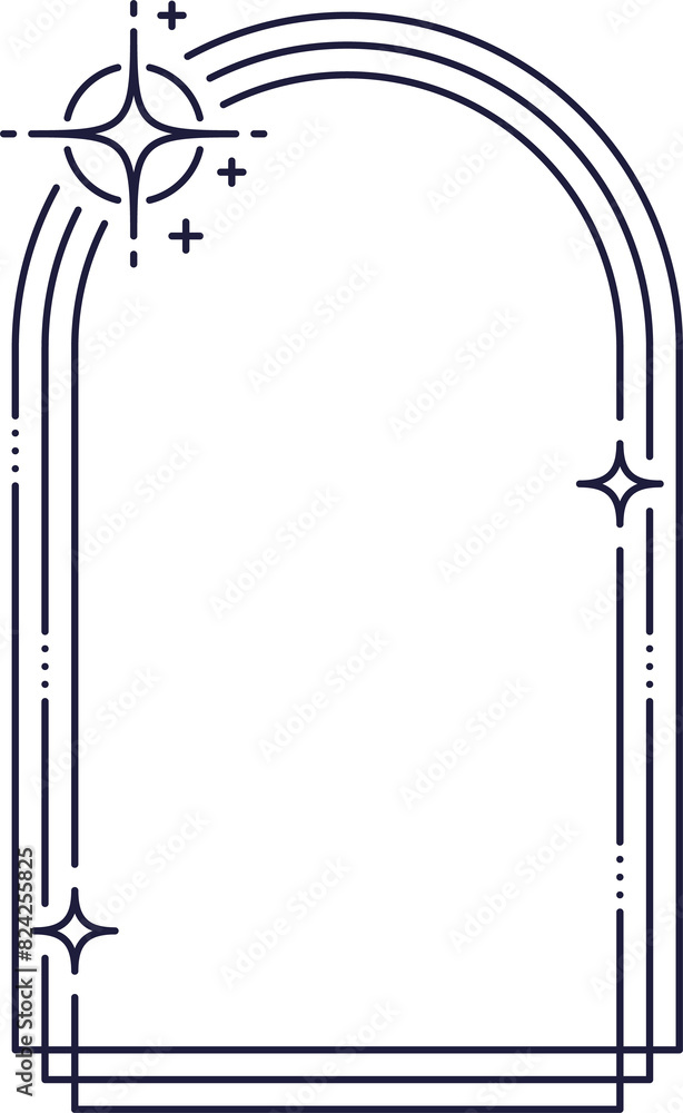 Minimal line frame with arch borders and stars Minimal line frame with arch borders and stars