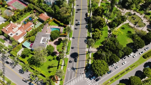  Beverly Hills Aerial 2024 - Top down over street panning up to reveal Beverly Hills City