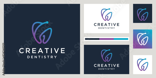 Modern dental, dentristry , tooth logo design with business card vector template