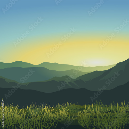 Beautiful sunrise landscape with grassland