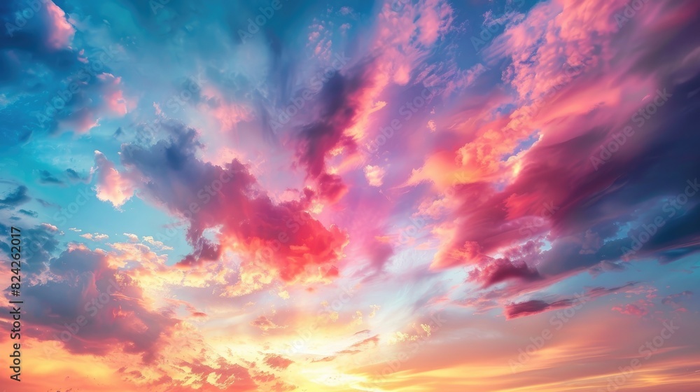 Vibrant evening sky with colorful clouds at sunset Vibrant evening sky with colorful clouds at sunset