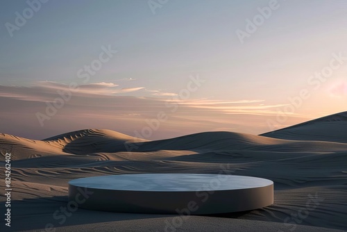 minimal dark desert podium with gradient sky product presentation background with copy space 3d rendering