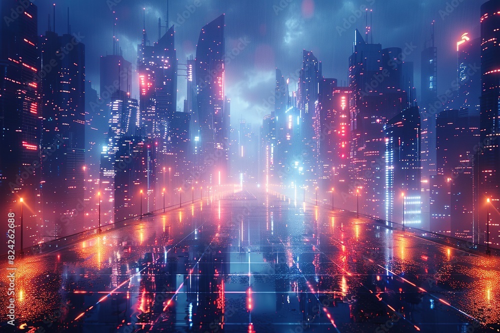 Obraz premium The Lines of Electronic Scattering and Cities