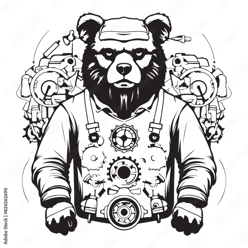 Naklejka premium Creative Genius Bear Inventor Logo Design