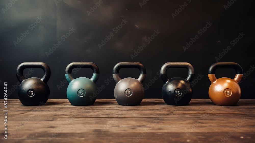 Fototapeta premium A photo of a collection of kettlebells.