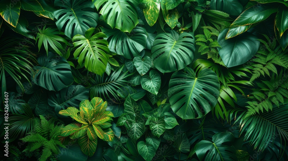 Background Tropical. The rainforest canopy forms a verdant canvas, its layers of leaves and branches creating a rich tapestry of green that stretches as far as the eye can see.