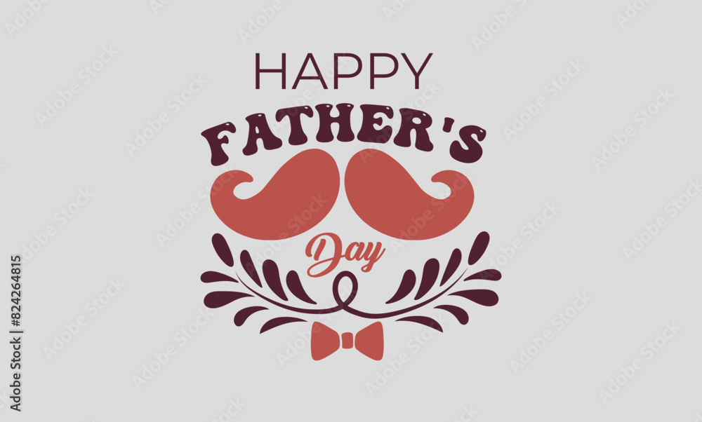 Father's Day poster or banner template with symbol of Dad from hat, glasses and mustache. Greetings and presents for Father's Day in flat lay styling. Promotion and shopping template for love dad
