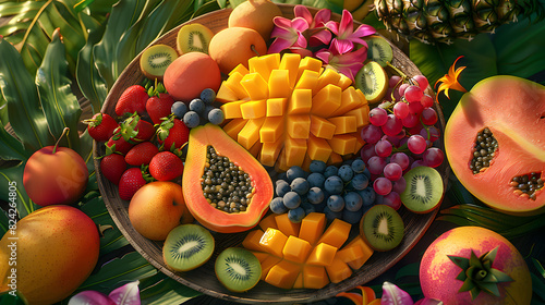 A Vibrant Plate Brimming With An Assortment Of Tropical Leaves, Fruit Day, world food safety day, Generative Ai