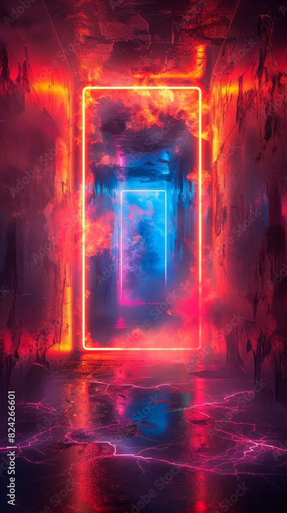 Fototapeta premium A geometric abstract background with neon lights. 