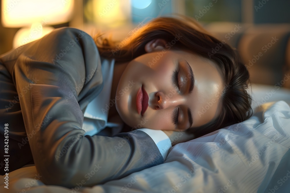 Business Woman Resting Peacefully During Break in Comfortable Office Setting Business Woman Resting Peacefully During Break in Comfortable Office Setting