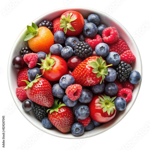 A bowl of vibrant mixed berries isolated on Transparent background.