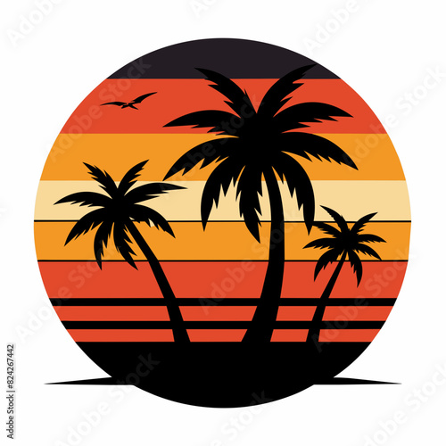 Summer times tropical with Retro vintage palm tree silhouette on the beach Vector Illustration
