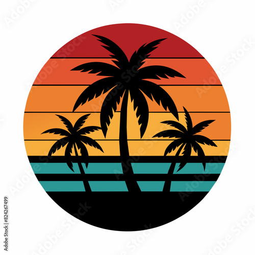 Summer times tropical with Retro vintage palm tree silhouette on the beach Vector Illustration
