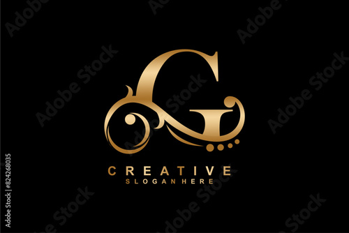 g letter logo with luxury gold floral ornament. g monogram logo, g typography. suitable for business logos, companies, beauty, fashion, boutiques, etc