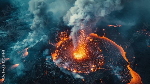 An aerial view of exploding volcano photo