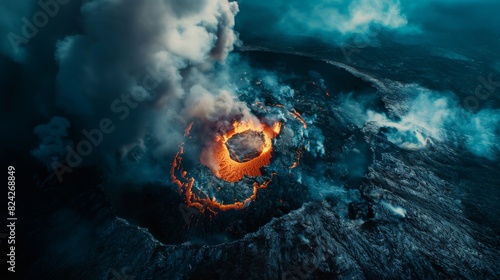 An aerial view of exploding volcano photo
