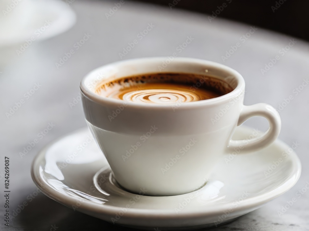 A single espresso shot in a small white cup, with a delicate swirl of crema on top. A single espresso shot in a small white cup, with a delicate swirl of crema on top.