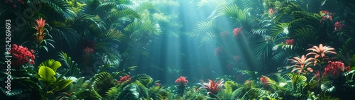 Background Tropical. Enveloped by verdant foliage  the rainforest is a green paradise.