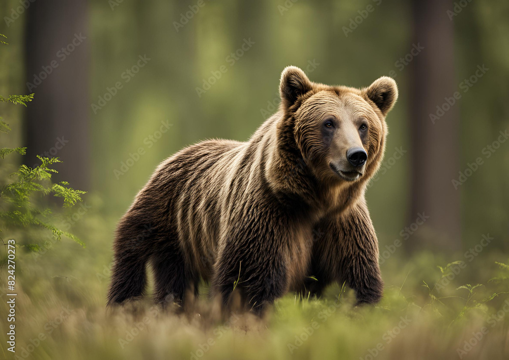 A Wild Brown Bear (Ursus Arctos) in the summer forest, captured in its natural habitat. A true wildlife scene. A Wild Brown Bear (Ursus Arctos) in the summer forest, captured in its natural habitat. A true wildlife scene.