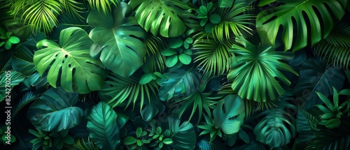 Background Tropical. Within the lush canopy  the rainforest foliage stands as a testament to the power and beauty of nature  with its rich diversity and vibrant colors representing the celebration.