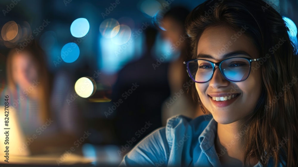 Young successful businesswoman at corporate office looking at camera. Smile and give off a confident look Young successful businesswoman at corporate office looking at camera. Smile and give off a confident look