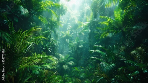 Background Tropical. Within the lush canopy, the rainforest displays endless shades of green, providing a soothing and tranquil environment that is both calming and rejuvenating. © BlockAI