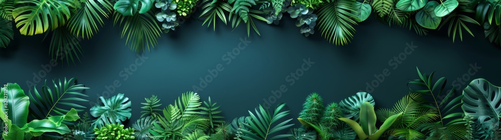 Background Tropical. Enveloped by verdant foliage, the rainforest serves as a green oasis, providing a refreshing and revitalizing escape from the outside world with its vibrant plant life.