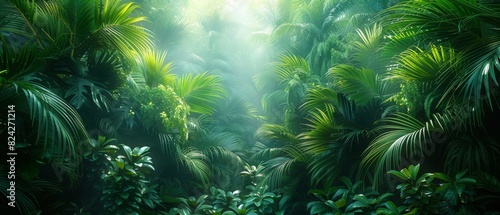 Background Tropical. Within the lush canopy, the rainforest presents a green oasis, where vibrant plant life offers a refreshing and revitalizing escape from the outside world. © BlockAI