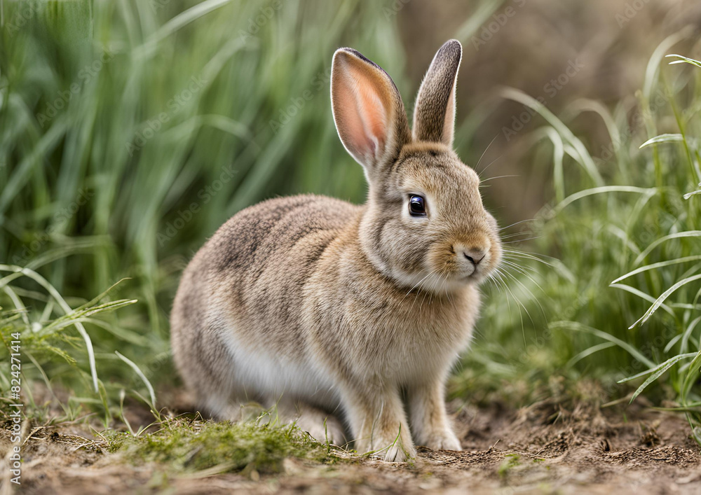 A young European rabbit (Oryctolagus cuniculus) faces the camera. A young European rabbit (Oryctolagus cuniculus) faces the camera.